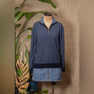 Quarter Zip Blue Knit Pullover Merino Wool Mix Blue
